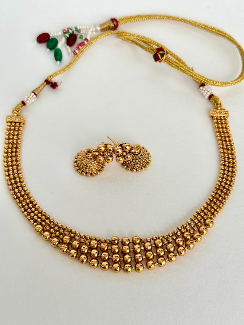 Antique Gold Necklace, South Indian Jewelry, Temple Jewelry, Delicate Necklace, Wedding necklace, Bridal necklace, Indian Gold Necklace