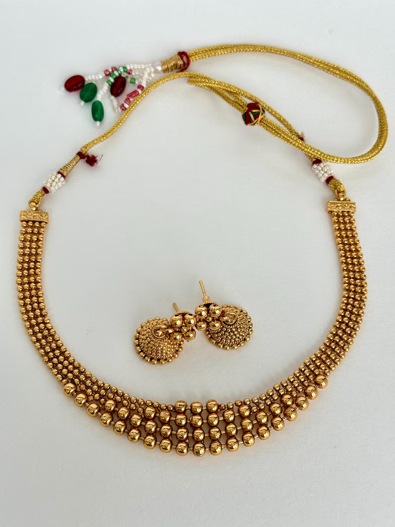 Antique Gold Necklace, South Indian Jewelry, Temple Jewelry, Delicate Necklace, Wedding necklace, Bridal necklace, Indian Gold Necklace