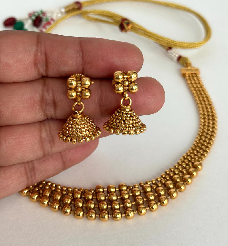 Antique Gold Necklace, South Indian Jewelry, Temple Jewelry, Delicate Necklace, Wedding necklace, Bridal necklace, Indian Gold Necklace