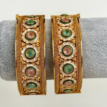 Classic Mint Pink Gold plated Openable bangles Pair\Statement Kadas/Gold Bangles/Bridal Bangles/Indian Wedding/Pakistani/Punjabi, Gold Kadas
