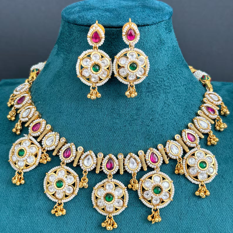 343.80RubyGreen Fine Kundan Necklace Set /Kundan Choker / Bollywood Jewelry / Indian jewelry /Pakistani necklace/bridal necklace/Indian wedding