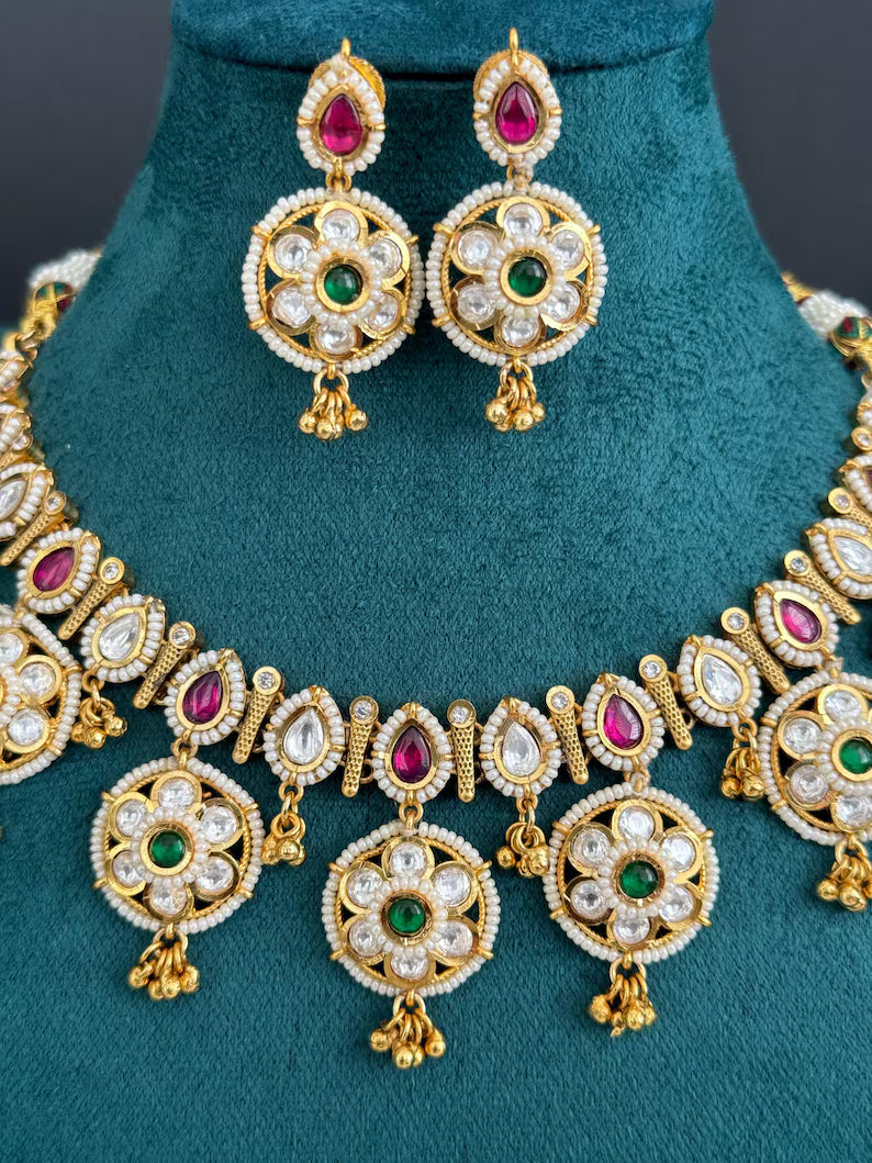 343.80RubyGreen Fine Kundan Necklace Set /Kundan Choker / Bollywood Jewelry / Indian jewelry /Pakistani necklace/bridal necklace/Indian wedding