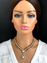 Multi Victorian Moissanite Necklace, Semi-precious muti stones Pendant Necklace, Indian Bridal Jewelry, Bollywood Sabyasachi Necklace