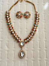 Multi Victorian Moissanite Necklace, Semi-precious muti stones Pendant Necklace, Indian Bridal Jewelry, Bollywood Sabyasachi Necklace