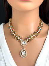 Multi Victorian Moissanite Necklace, Semi-precious muti stones Pendant Necklace, Indian Bridal Jewelry, Bollywood Sabyasachi Necklace