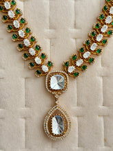 Green Victorian Moissanite Necklace, Semi-precious muti stones Pendant Necklace, Indian Bridal Jewelry, Bollywood Sabyasachi Necklace