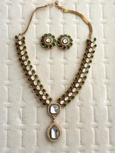 Green Victorian Moissanite Necklace, Semi-precious muti stones Pendant Necklace, Indian Bridal Jewelry, Bollywood Sabyasachi Necklace