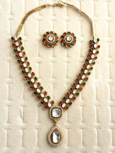 RubyGreen Victorian Moissanite Necklace, Semi-precious muti stones Pendant Necklace, Indian Bridal Jewelry, Bollywood Sabyasachi Necklace