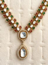 RubyGreen Victorian Moissanite Necklace, Semi-precious muti stones Pendant Necklace, Indian Bridal Jewelry, Bollywood Sabyasachi Necklace