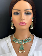 Mint Victorian uncut polki monalisa stone Necklace, Sabyasachi Necklace, Statement Necklace, Semi Precious Necklace, Designer necklace