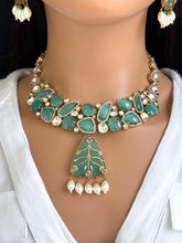 Mint Victorian uncut polki monalisa stone Necklace, Sabyasachi Necklace, Statement Necklace, Semi Precious Necklace, Designer necklace