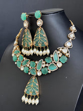 Mint Victorian uncut polki monalisa stone Necklace, Sabyasachi Necklace, Statement Necklace, Semi Precious Necklace, Designer necklace