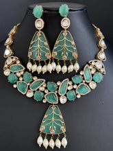 Mint Victorian uncut polki monalisa stone Necklace, Sabyasachi Necklace, Statement Necklace, Semi Precious Necklace, Designer necklace