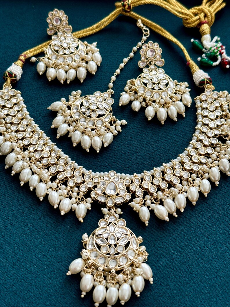 White Pearl Kundan Necklace Set/Kundan Bollywood Jewelry/Indian jewelry/ Pakistani necklace/ punjabi necklace/bridal necklace/indian wedding