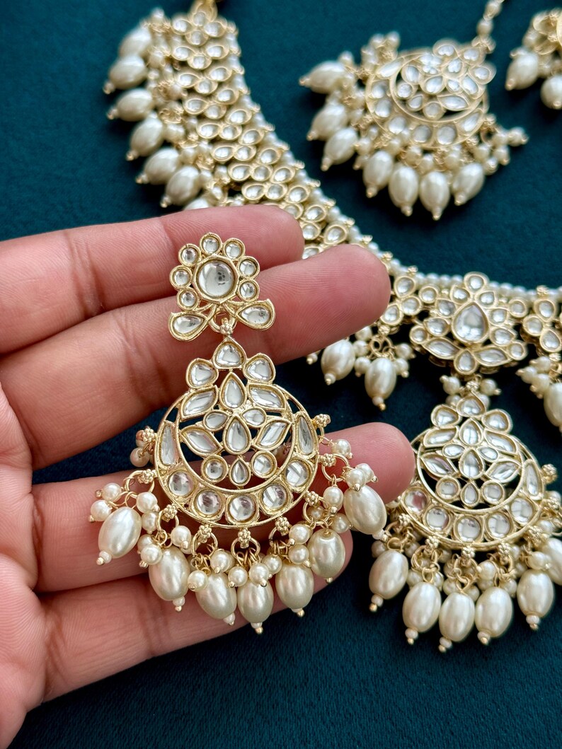 White Pearl Kundan Necklace Set/Kundan Bollywood Jewelry/Indian jewelry/ Pakistani necklace/ punjabi necklace/bridal necklace/indian wedding