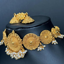 Antique Choker Necklace With Gold Plating, South Indian Jewelry Temple Jewelry Guttapusalu Necklace Wedding necklace, Bridal Indian necklace