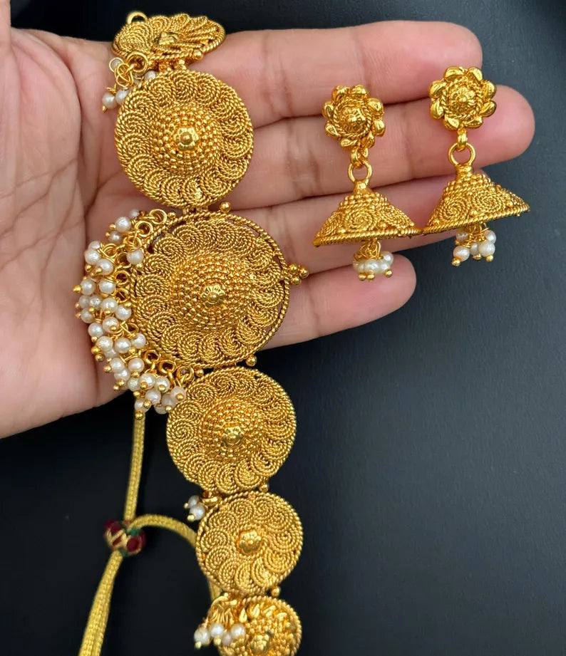 Antique Choker Necklace With Gold Plating, South Indian Jewelry Temple Jewelry Guttapusalu Necklace Wedding necklace, Bridal Indian necklace