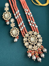 Peachy Pink Premium Quality Victorian Polki Kundan Necklace/Indian Long Necklace/Statement Long/Traditional Long Mala/Semi Precious Necklace