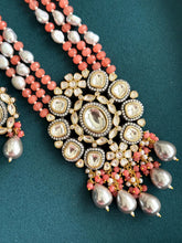 Peachy Pink Premium Quality Victorian Polki Kundan Necklace/Indian Long Necklace/Statement Long/Traditional Long Mala/Semi Precious Necklace