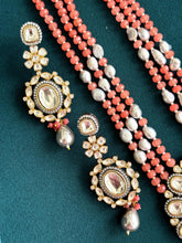 Peachy Pink Premium Quality Victorian Polki Kundan Necklace/Indian Long Necklace/Statement Long/Traditional Long Mala/Semi Precious Necklace