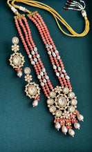 Peachy Pink Premium Quality Victorian Polki Kundan Necklace/Indian Long Necklace/Statement Long/Traditional Long Mala/Semi Precious Necklace