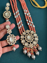 Peachy Pink Premium Quality Victorian Polki Kundan Necklace/Indian Long Necklace/Statement Long/Traditional Long Mala/Semi Precious Necklace