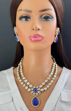 Blue Doublet Victorian Moissanite Layered Necklace, Semi-precious Pendant Necklace, Indian Bridal Jewelry, Bollywood Sabyasachi Necklace