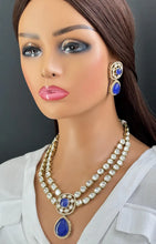 Blue Doublet Victorian Moissanite Layered Necklace, Semi-precious Pendant Necklace, Indian Bridal Jewelry, Bollywood Sabyasachi Necklace