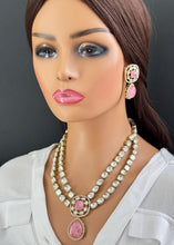 Pink Doublet Victorian Moissanite Layered Necklace, Semi-precious Pendant Necklace, Indian Bridal Jewelry, Bollywood Sabyasachi Necklace
