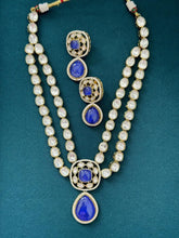 Blue Doublet Victorian Moissanite Layered Necklace, Semi-precious Pendant Necklace, Indian Bridal Jewelry, Bollywood Sabyasachi Necklace