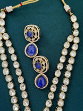 Blue Doublet Victorian Moissanite Layered Necklace, Semi-precious Pendant Necklace, Indian Bridal Jewelry, Bollywood Sabyasachi Necklace