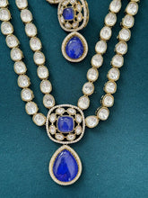 Blue Doublet Victorian Moissanite Layered Necklace, Semi-precious Pendant Necklace, Indian Bridal Jewelry, Bollywood Sabyasachi Necklace