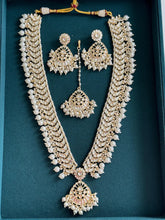 Pearl Kundan Long Necklace set/Gold pakistani maangtikka necklace/indian wedding Necklace/Long Kundan Adjustable length Necklace