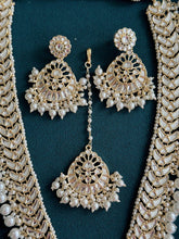 Pearl Kundan Long Necklace set/Gold pakistani maangtikka necklace/indian wedding Necklace/Long Kundan Adjustable length Necklace