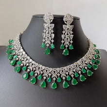 Emerald Green Silver CZ Diamond necklace/CZ Stones Necklace Set/Elegant/Unique Jewelry/Indian/Pakistani/Bollywood/Indian Wedding/Bridal