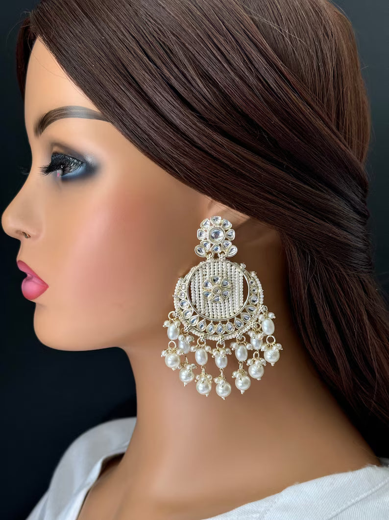 Bollywood Kundan Earrings/Indian Earrings/pearl Earring/Pakistani Earrings/Statement Earrings/Long chandelier/bridal earrings/Indian wedding