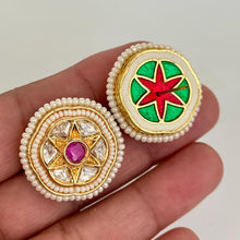 Moissanite Kundan Stud Earrings/ Indian Studs/ Green, Rani, Maroon Studs/ Indian Earrings/ Indian Jewelry/ Polki Studs/ Jadao Kundan/ Sabyas