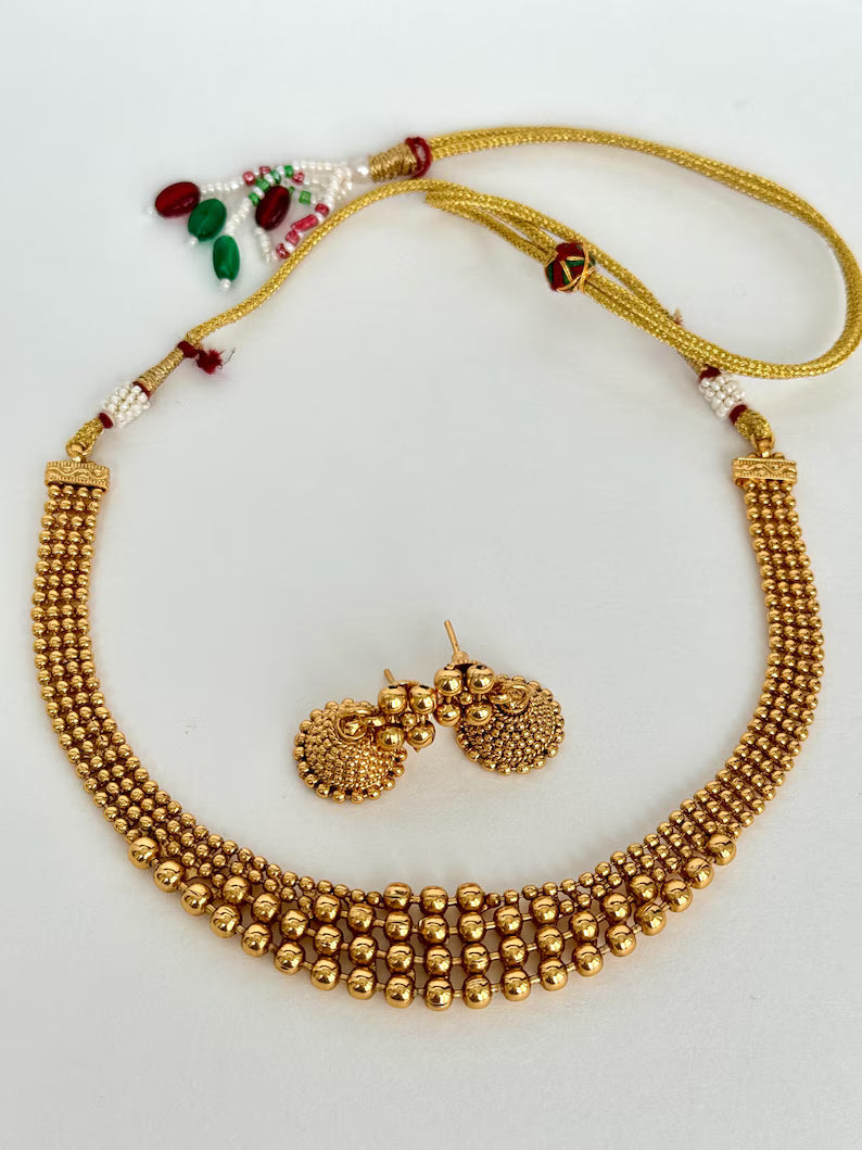 Antique Gold Necklace, South Indian Jewelry, Temple Jewelry, Delicate Necklace, Wedding necklace, Bridal necklace, Indian Gold Necklace