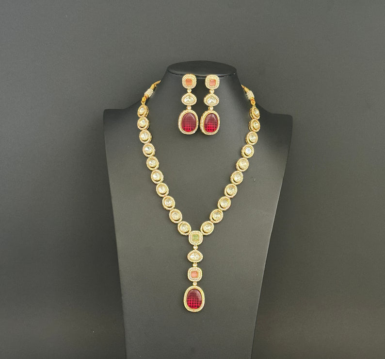 Multi Gold Victorian Sabyasachi inspired uncut polki Kundan Pendant Necklace,Indian Bridal Jewelry,Bollywood Sabyasachi Necklace