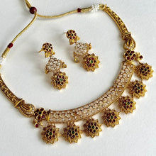 RubyGreen Matt Gold CZ Diamond Antique necklace, wedding jewelry South Indian, Jewelry Wedding necklace, Bridal necklace, Kemp Necklace