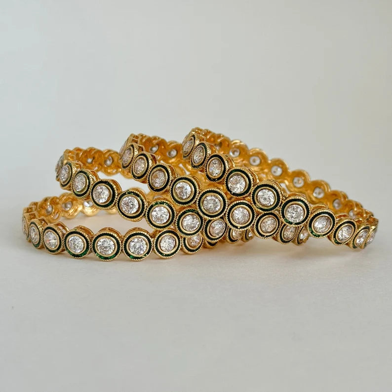 Gold plated Polki kundan bangles 4pcs /Kundan Bangles/Meenakari bangles\Bridal Bangle/Indian Wedding/Pakistani/Punjabi