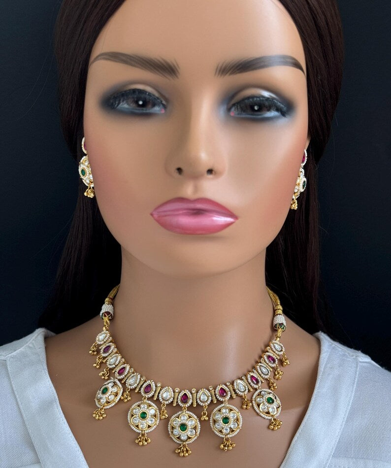 343.80RubyGreen Fine Kundan Necklace Set /Kundan Choker / Bollywood Jewelry / Indian jewelry /Pakistani necklace/bridal necklace/Indian wedding