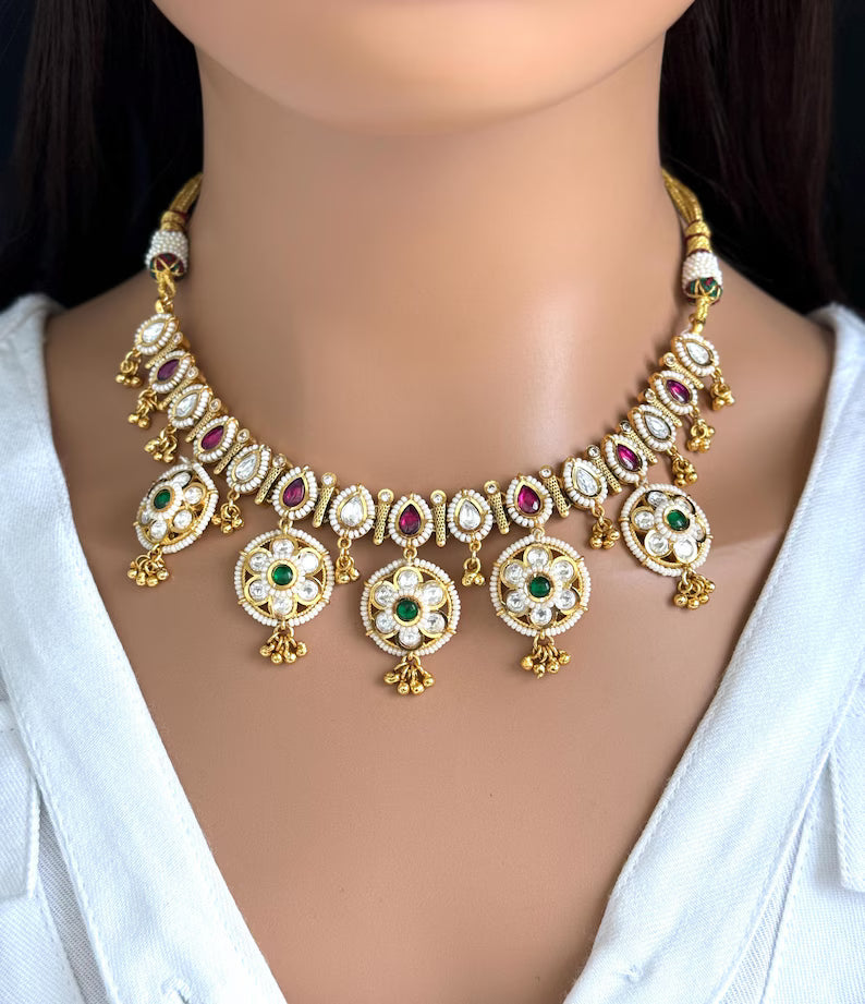 343.80RubyGreen Fine Kundan Necklace Set /Kundan Choker / Bollywood Jewelry / Indian jewelry /Pakistani necklace/bridal necklace/Indian wedding