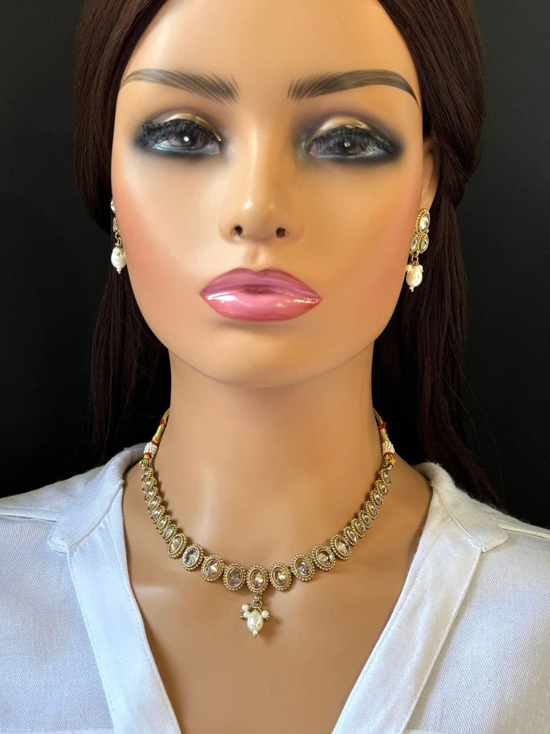 Antique Polki Kundan necklace/Indian jewelry/Punjabi/Pakistani/Wedding necklace/Bridal necklace/Indian necklace