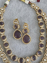 Purple Victorian Moissanite Polki CZ Diamond Layered Necklace, Semi-precious Pendant Necklace, Indian Bridal Jewelry,Sabyasachi Necklace