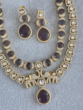 Purple Victorian Moissanite Polki CZ Diamond Layered Necklace, Semi-precious Pendant Necklace, Indian Bridal Jewelry,Sabyasachi Necklace