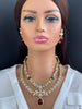 Navaratan Victorian Moissanite Polki CZ Diamond Layered Necklace, Semi-precious Pendant Necklace, Indian Bridal Jewelry,Sabyasachi Necklace