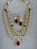 Navaratan Victorian Moissanite Polki CZ Diamond Layered Necklace, Semi-precious Pendant Necklace, Indian Bridal Jewelry,Sabyasachi Necklace