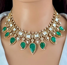 Emerald Doublet Victorian Moissanite Polki Kundan Necklace, Sabyasachi Designer, Bollywood, Indian Pakistani Jewelry for Wedding, bridal
