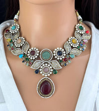 Navratan Victorian Polki Kundan Necklace, Sabyasachi Necklace, Statement Necklace, Semi Precious Necklace, Designer Necklace, Indian wedding